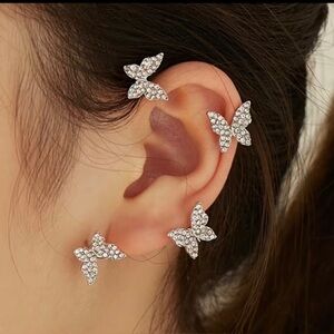 Ear Clip Butterfly Sparkle Gold For Right Ear Non Pierced One Piece